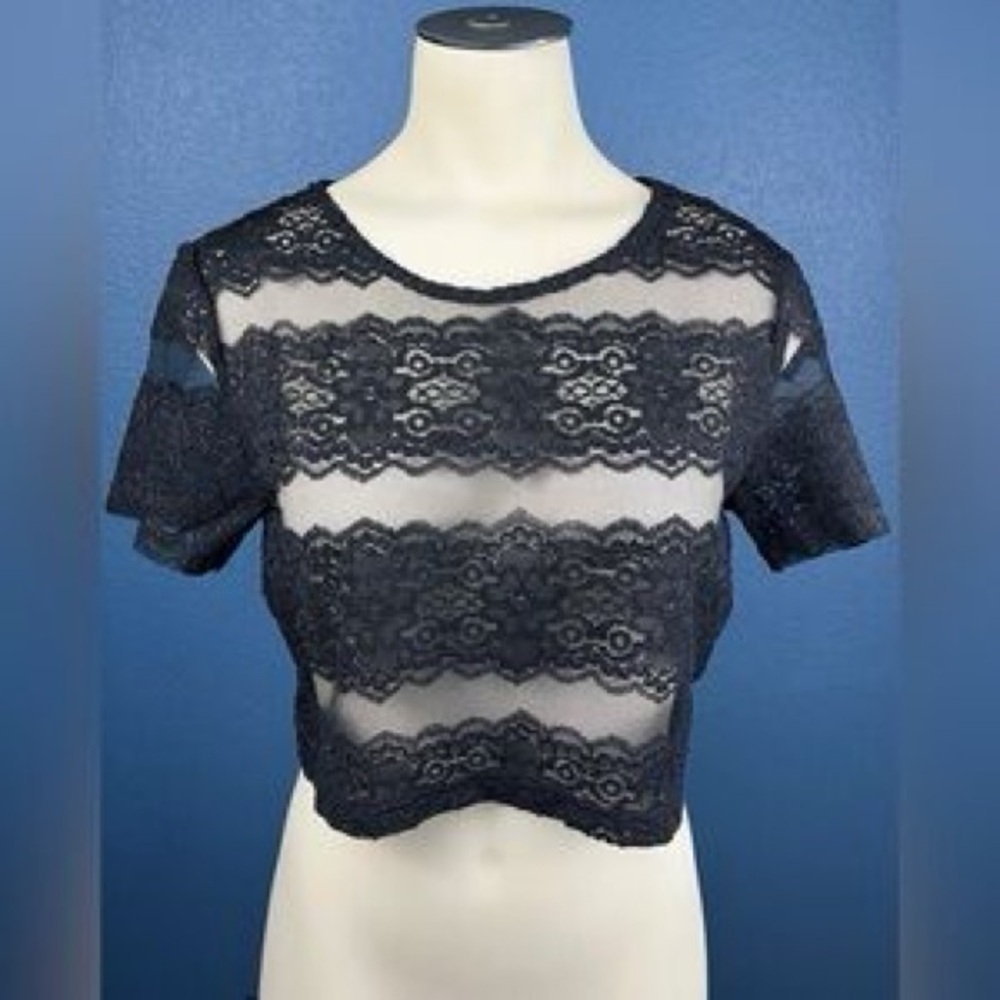 Noisy may Black Lace Sheer Crop Top - Picture 1 of 3
